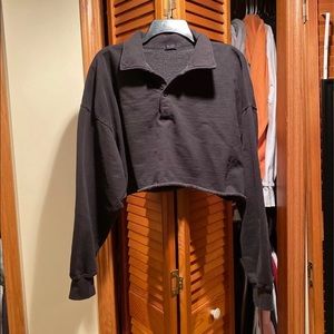 Brandy Melville Black Cropped Polo Sweatshirt Sml
